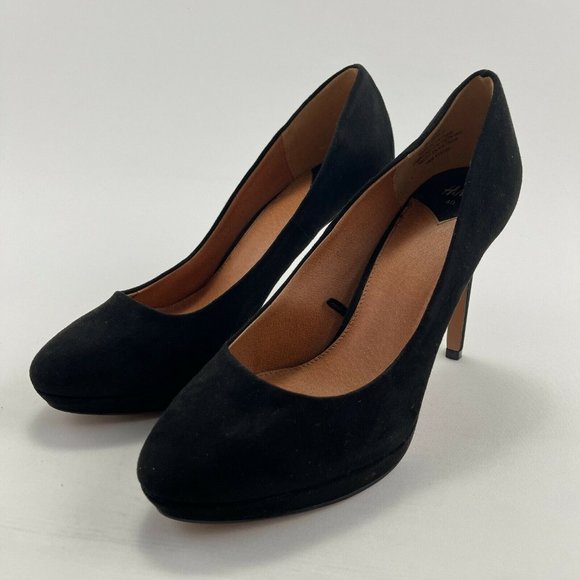 H&M Black Suede Leather Platform High Heel Classic Pumps US Size 8.5 - Picture 1 of 12
